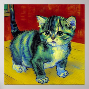 Van Gogh Tabby Cat Poster