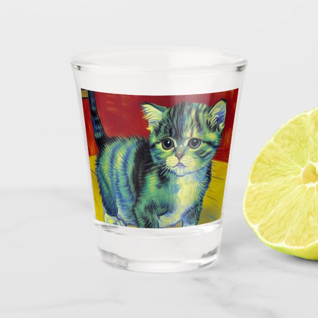 Van Gogh Tabby Cat Shot Glass (Front)
