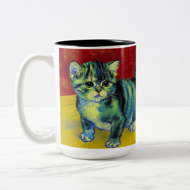 Van Gogh Tabby Cat Two-Tone Coffee Mug (Left)