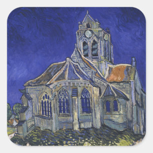 Van Gogh The Church at Auvers Blue Sky Art Square Sticker