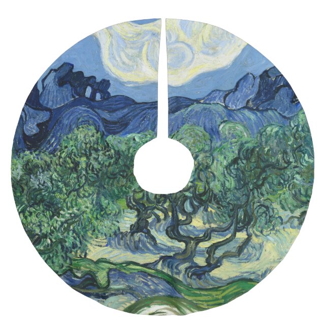 Van Gogh The Olive Trees Landscape Painting Brushed Polyester Tree Skirt (Front)