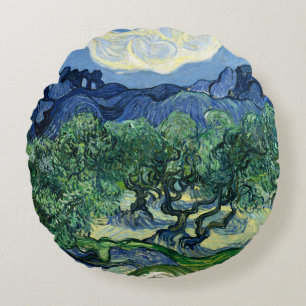 Van Gogh The Olive Trees Landscape Painting Round Cushion