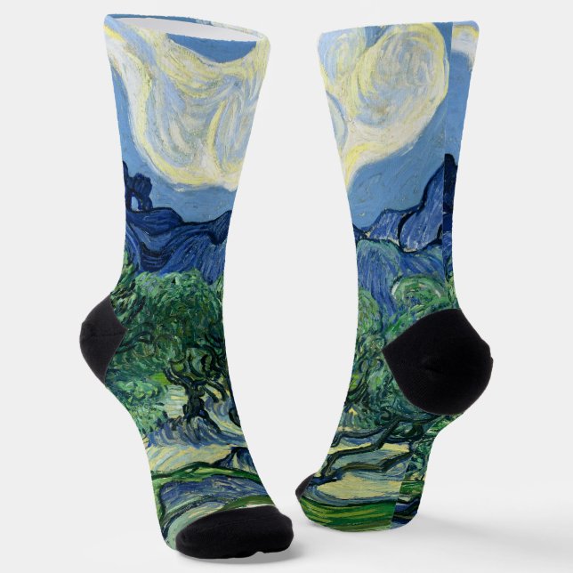 Van Gogh The Olive Trees Landscape Painting Socks (Angled)