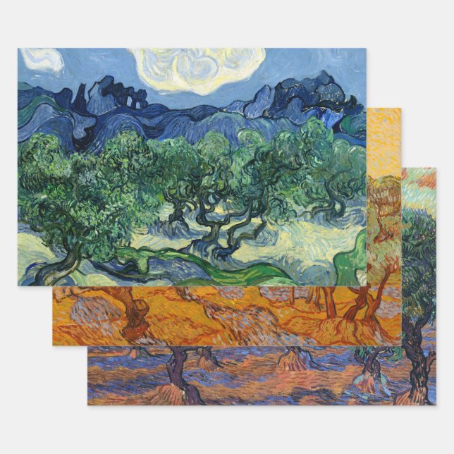 Van Gogh The Olive Trees Landscape Painting Wrapping Paper Sheet (Set)