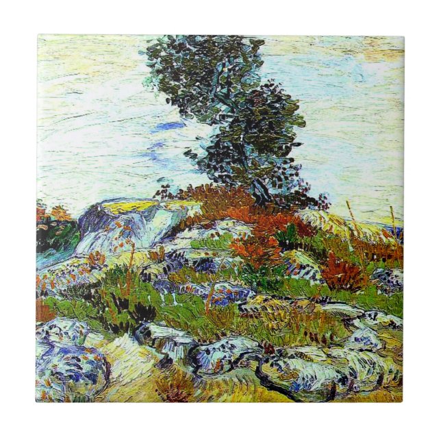 Van Gogh - The Rocks with Oak Tree, fine art Tile (Front)