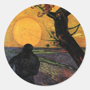 Van Gogh; The Sower, Vintage Peasant Farmer Classic Round Sticker