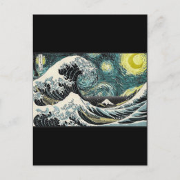 Van Gogh The Starry Night - Hokusai The Great Wave Postcard