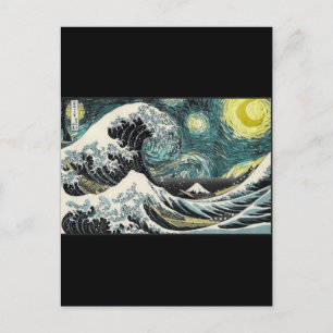 Van Gogh The Starry Night - Hokusai The Great Wave Postcard