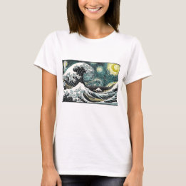Van Gogh The Starry Night - Hokusai The Great Wave T-Shirt
