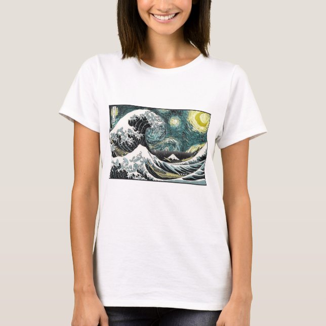 Van Gogh The Starry Night - Hokusai The Great Wave T-Shirt (Front)