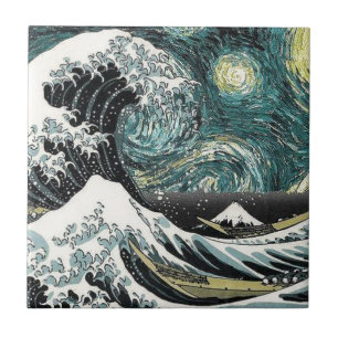 Van Gogh The Starry Night - Hokusai The Great Wave Tile