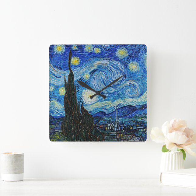 Van Gogh The Starry Night Square Acrylic Wall  Clock (Home)