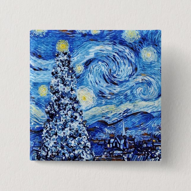 Van Gogh - The Starry Night - White Christmas  15 Cm Square Badge (Front)