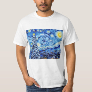 Van Gogh - The Starry Night - White Christmas Art T-Shirt