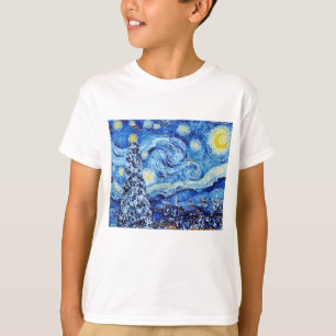 Van Gogh - The Starry Night - White Christmas Art T-Shirt