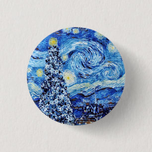 Van Gogh - The Starry Night - White Christmas Butt 3 Cm Round Badge