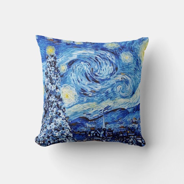 Van Gogh - The Starry Night - White Christmas Cushion (Front)