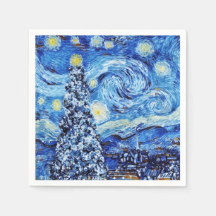 Van Gogh - The Starry Night - White Christmas Napk Napkin