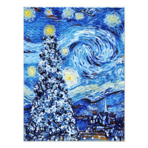 Van Gogh - The Starry Night - White Christmas Photo Print