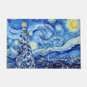 Van Gogh - The Starry Night - White Christmas Post Doormat