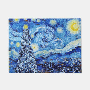 Van Gogh - The Starry Night - White Christmas Post Doormat
