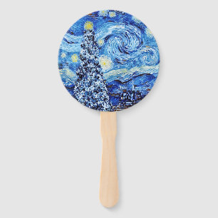 Van Gogh - The Starry Night - White Christmas Post Hand Fan