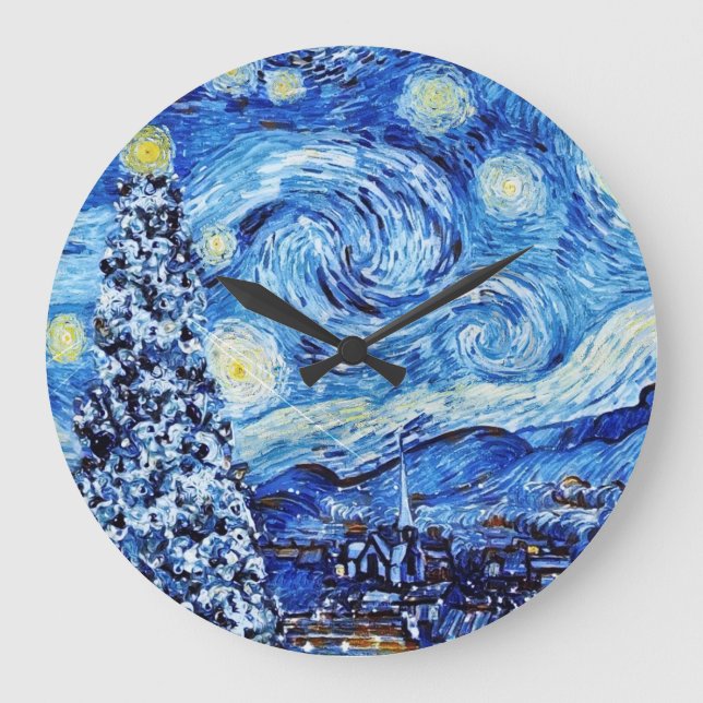 Van Gogh - The Starry Night - White Christmas Post Large Clock (Front)