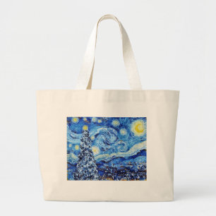 Van Gogh - The Starry Night - White Christmas Post Large Tote Bag