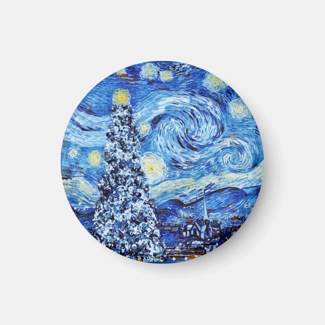 Van Gogh - The Starry Night - White Christmas Post Magnet (Front)