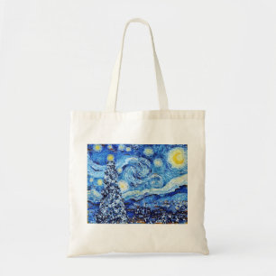 Van Gogh - The Starry Night - White Christmas Post Tote Bag