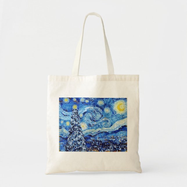 Van Gogh - The Starry Night - White Christmas Post Tote Bag (Front)