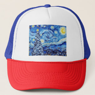 Van Gogh - The Starry Night - White Christmas Post Trucker Hat