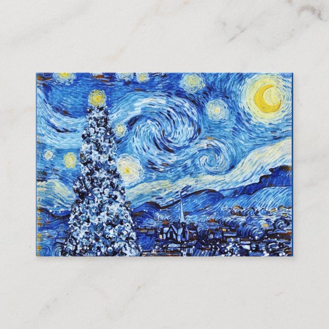 Van Gogh - The Starry Night - White Christmas Squa Business Card (Front)