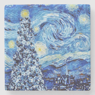 Van Gogh - The Starry Night - White Christmas  Stone Coaster