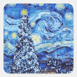 Van Gogh - The Starry Night - White Christmas T-Sh Square Sticker