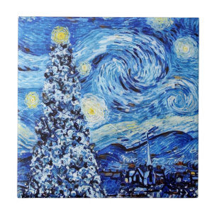 Van Gogh - The Starry Night - White Christmas  Tile