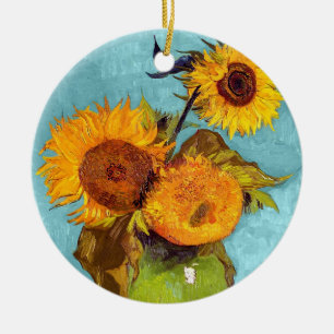 Van Gogh - Three Sunflowers In A Vase - Fine Art Ceramic Tree Decoration