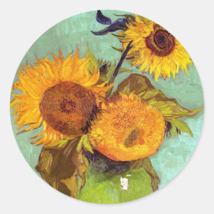 Van Gogh - Three Sunflowers In A Vase - Fine Art Classic Round Sticker