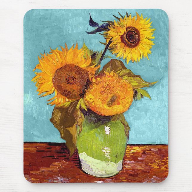 Van Gogh - Three Sunflowers In A Vase - Fine Art Mouse Mat (Front)