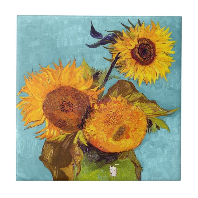 Van Gogh - Three Sunflowers In A Vase - Fine Art Tile (Front)