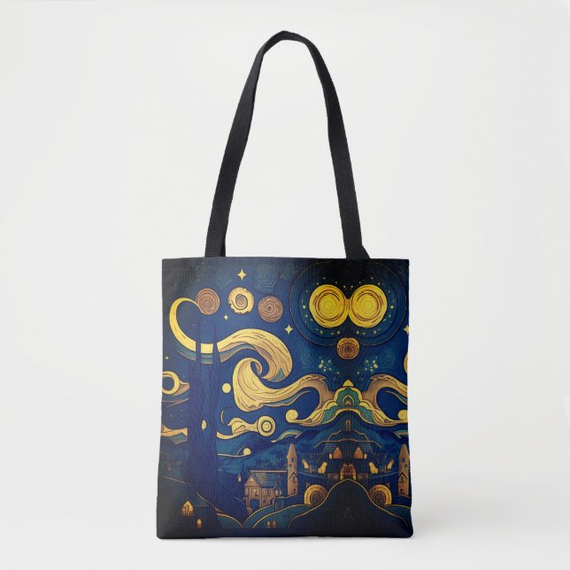 Van Gogh Tote, Reproduced Starry Night Grocery Bag (Front)