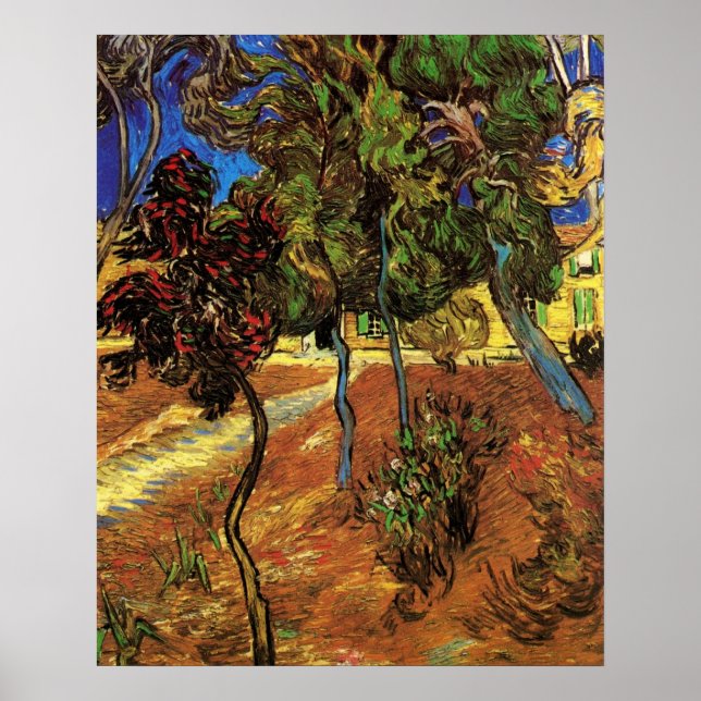 Van Gogh Trees in the Garden, Saint Paul Hospital Poster (Front)