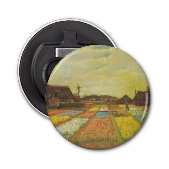 Van Gogh Tulip Fields Button Bottle Opener Gift (Front)