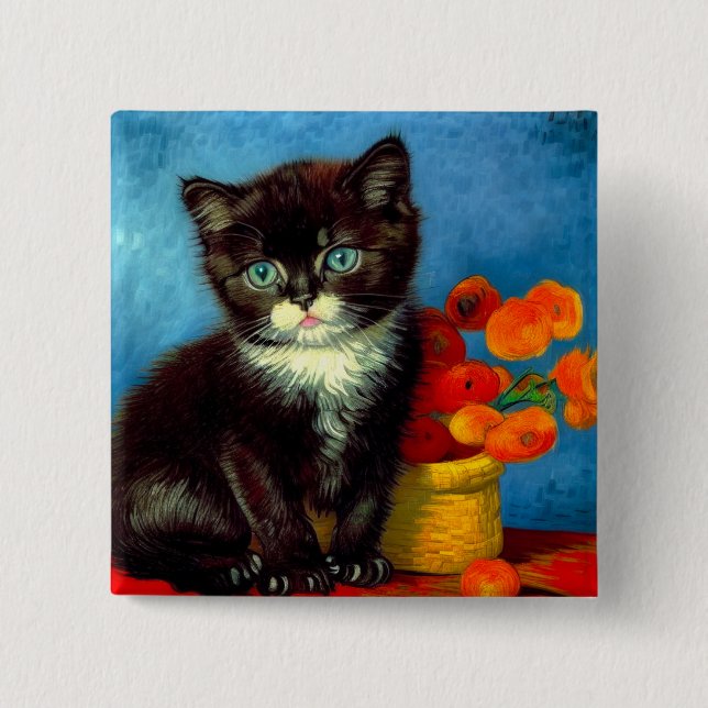 Van Gogh Tuxedo Cat  15 Cm Square Badge (Front)