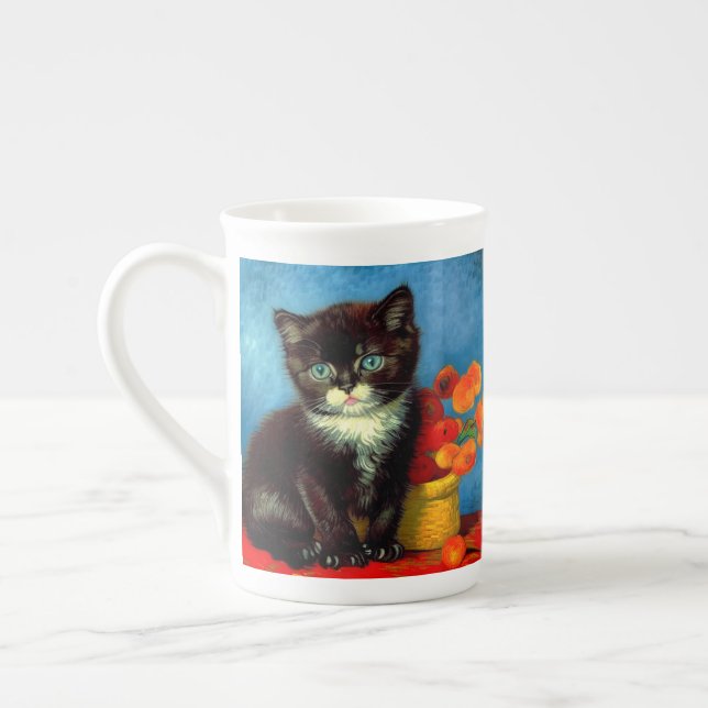 Van Gogh Tuxedo Cat  Bone China Mug (Left)