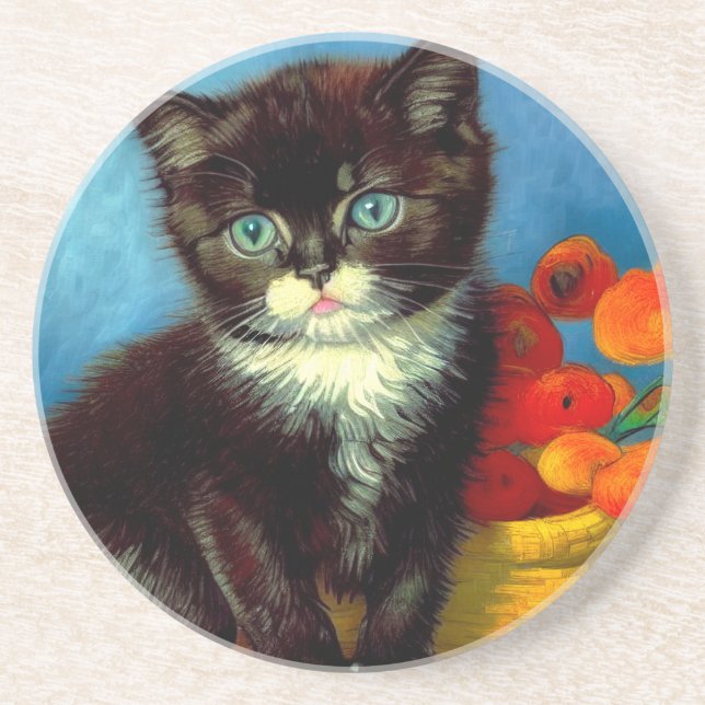 Van Gogh Tuxedo Cat  Coaster (Front)