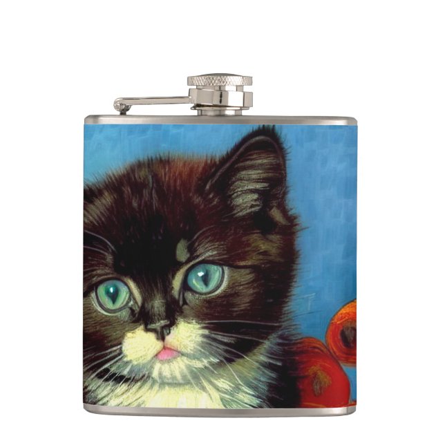 Van Gogh Tuxedo Cat  Hip Flask (Front)
