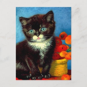 Van Gogh Tuxedo Cat  Holiday Postcard