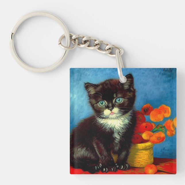 Van Gogh Tuxedo Cat  Key Ring (Front)