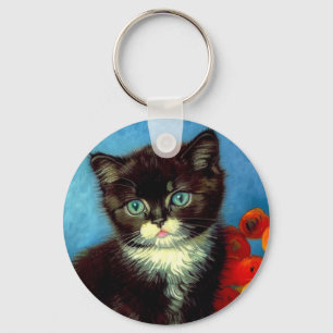 Van Gogh Tuxedo Cat Key Ring